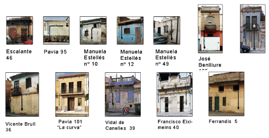 Cabañal houses with a braid painted on their facades. Foto